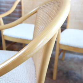 Set 4 webbing stoelen met teddy wol zitting licht hout