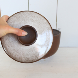 Vintage dekschaal wit bruin ceramano germany opberg pot