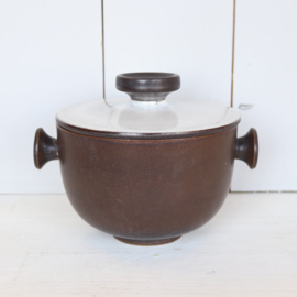 Vintage dekschaal wit bruin ceramano germany opberg pot