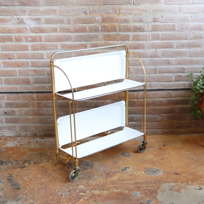 Blauwdruk Geleend Tegenslag Vintage trolley inklapbaar wit goud | tafel & bureau | Meutt vintage &  interior - webshop voor vintage interieur producten