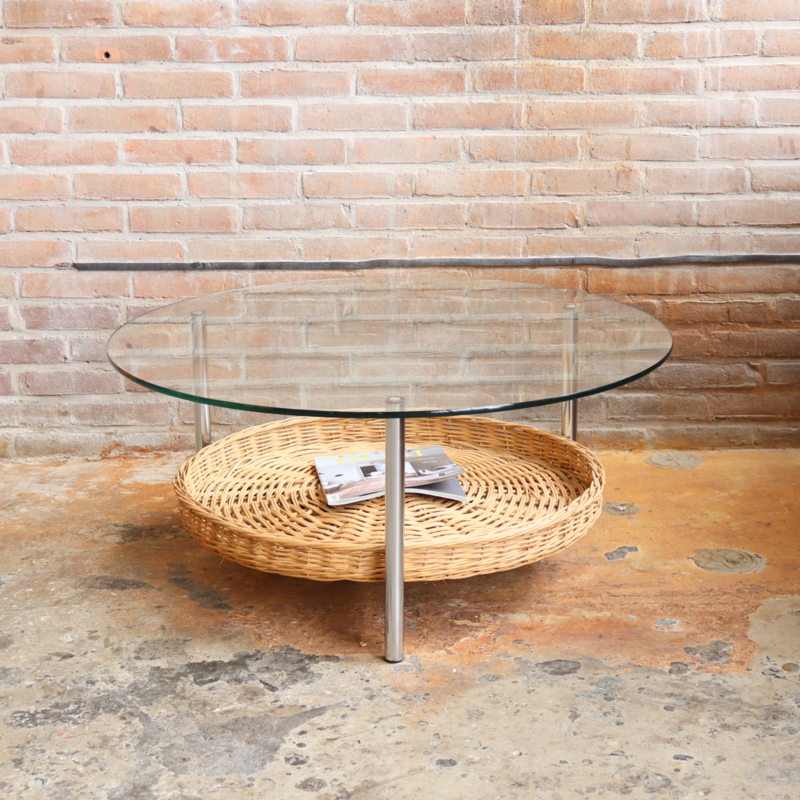 Vintage salontafel glas rotan ron | tafel & bureau | Meutt vintage & interior - webshop voor vintage interieur producten