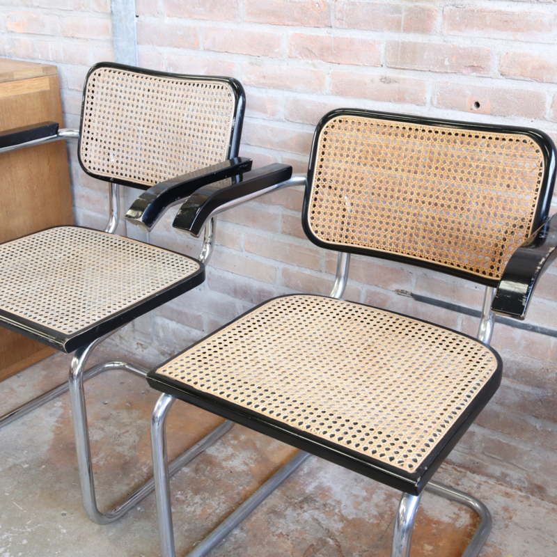 set vintage cesca webbing stoelen zwart fauteuils &amp; stoelen Meutt