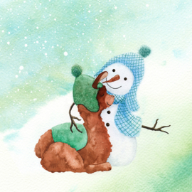 Postkaart | Alpaca met sneeuwpop