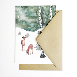 A5 Art Print | Deers in Winter Night