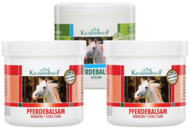 3 Potten Kräuterhof® waarvan 2x verwarmende paardenbalsem en 1x verkoelende paardenbalsem 500ml per pot