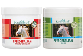 2 Potten Krauterhof® waarvan 1x verwarmende en 1x verkoelende paardenbalsem 500ml per pot