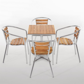 Stapelbare aluminium en essenhouten stoelen - per 4 stuks