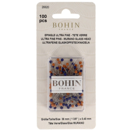 Bohin Glass head pins ultra fine 36mm - 0,4mm (100pc)