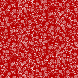 'Scarlet Stitches & White Linen' - Tiny Vines Red - 2702-88