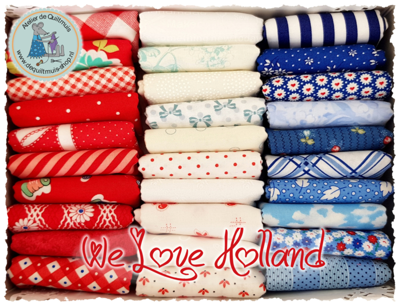Quiltmuis Fabric Box 'We Love Holland'- 30 stoflapjes Sweet Sixteen
