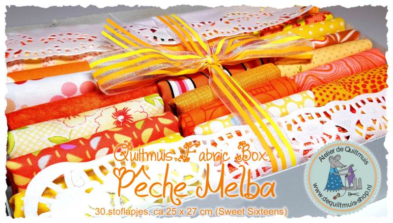 Quiltmuis Fabric Box 'Pêche Melba' - 30 stoflapjes Sweet Sixteen