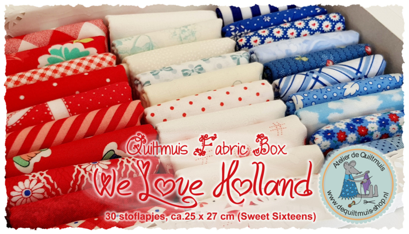 Quiltmuis Fabric Box 'We Love Holland'- 30 stoflapjes Sweet Sixteen