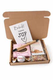 Bedankje juf | verwenpakketje lekkers roze
