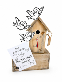 Cadeau namens klas juf/meester | Vogelhuis + inkleur vogeltjes