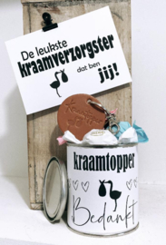 Cadeau Kraamverzorgende “KraamTopper blik + sleutelhanger”