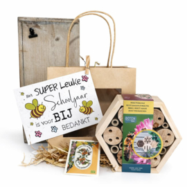 Afscheidscadeau meester of juf | Bijenhotel + bloemenzaadjes