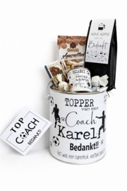 Coach/trainer cadeau | Gepersonaliseerd blik Koffie + lekkers