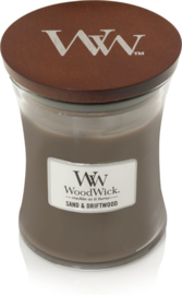Woodwick Medium Candle Sand & DriftWood (Dit geurenpalet een perfecte balans van zon gebleekt hout, zee gras en wit zand)