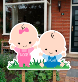Geboortebord tuin | Tweeling jongen en meisje