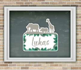 Geboortesticker met naam jungle dieren