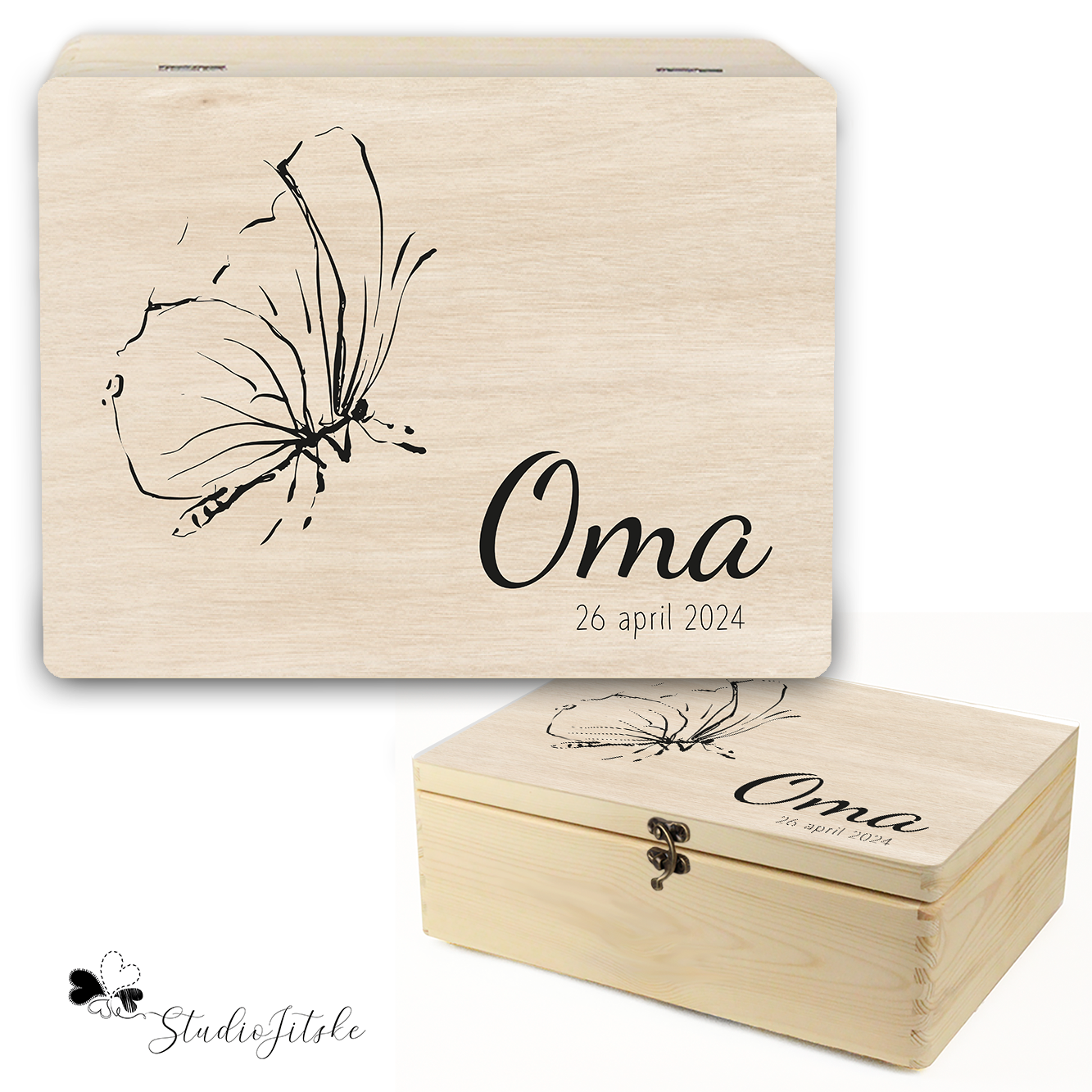 Houten herinneringsdoos vlinder