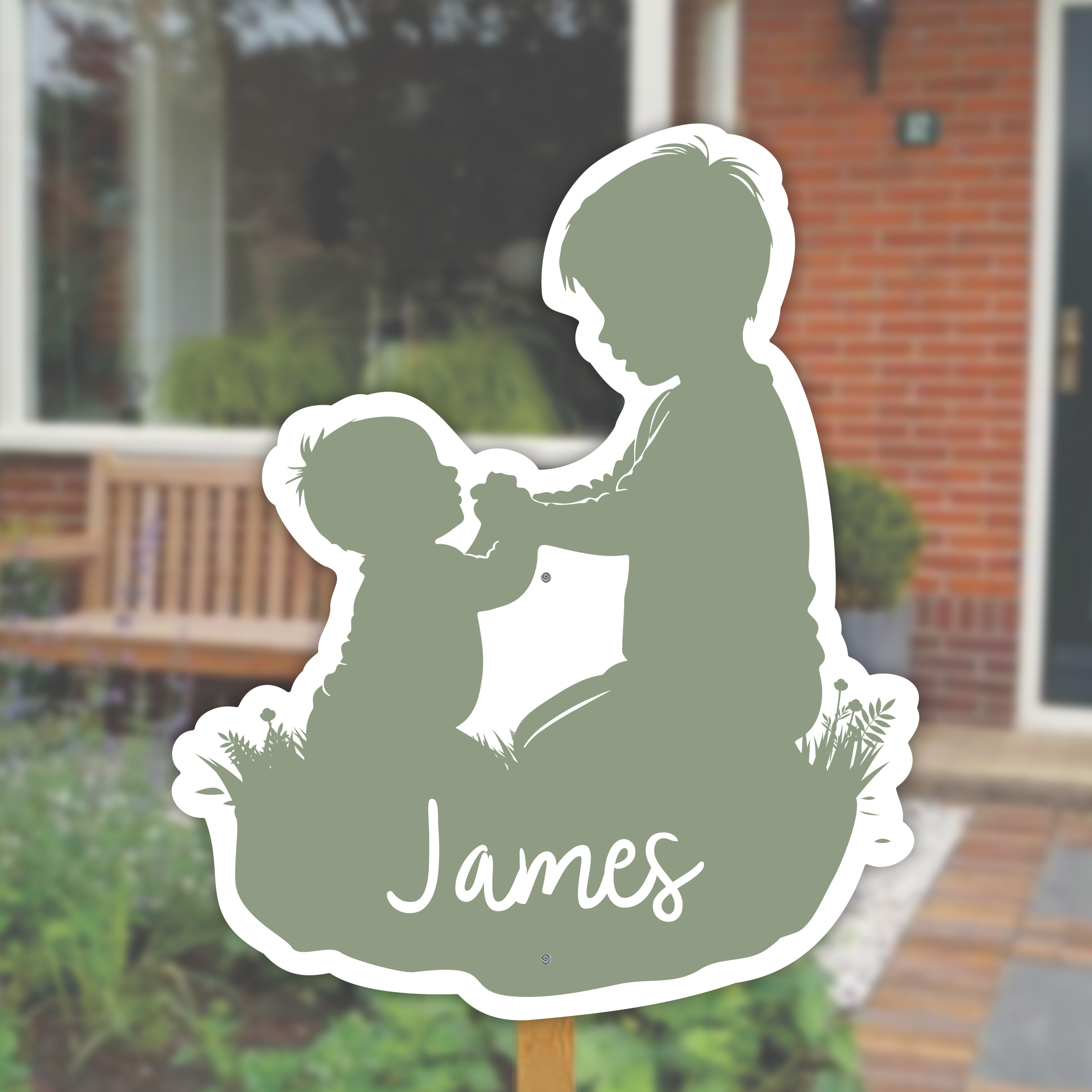 Silhouette grote broer met broertje | Geboortebord tuin *Kies je kleur!*