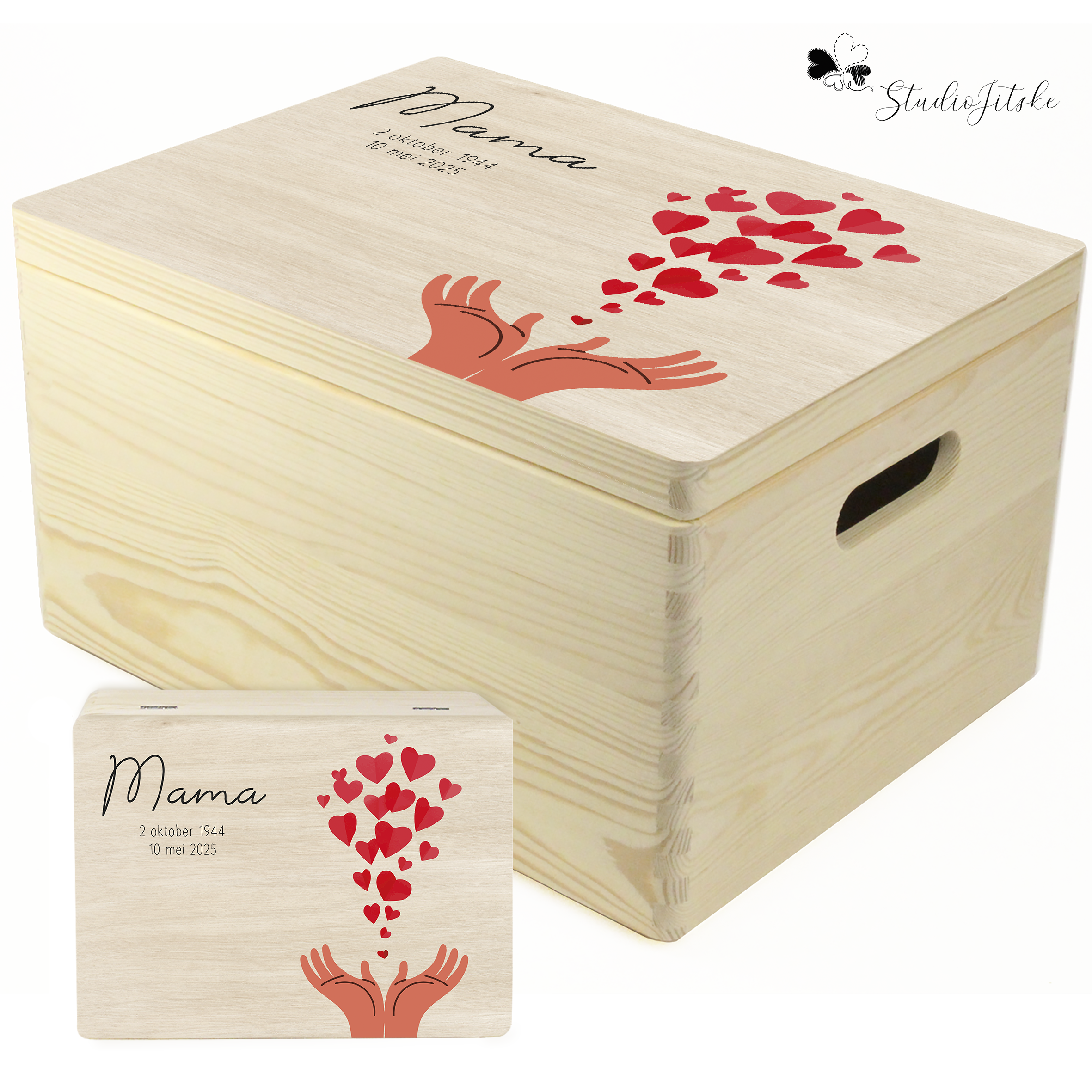 Houten herinneringsdoos hartjes
