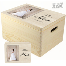 Houten doos met foto communie vormsel