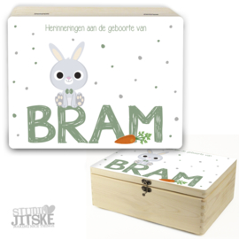Houten herinneringsdoos geboorte Konijn op naam *Kies je kleur!*