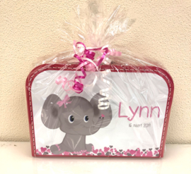 Koffertje met geboortekaartje voor Lynn