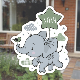 Geboortebord tuin | Olifant met vogeltje en ballon *Kies je kleur*