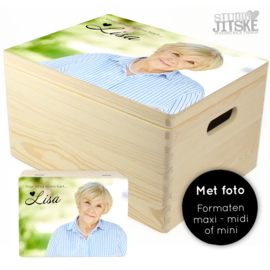 Houten herinneringsbox met foto - div. formaten