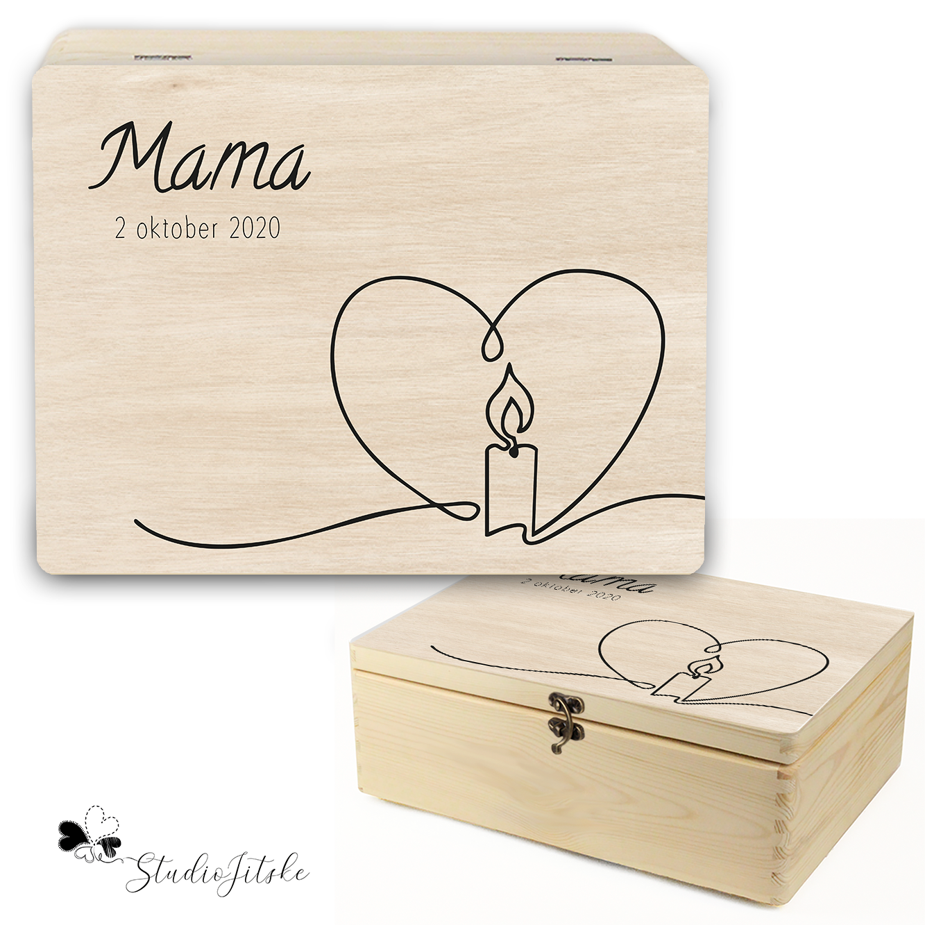 Houten herinneringsdoos kaars