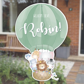 Geboortebord tuin | Luchtballon met dieren | Mint