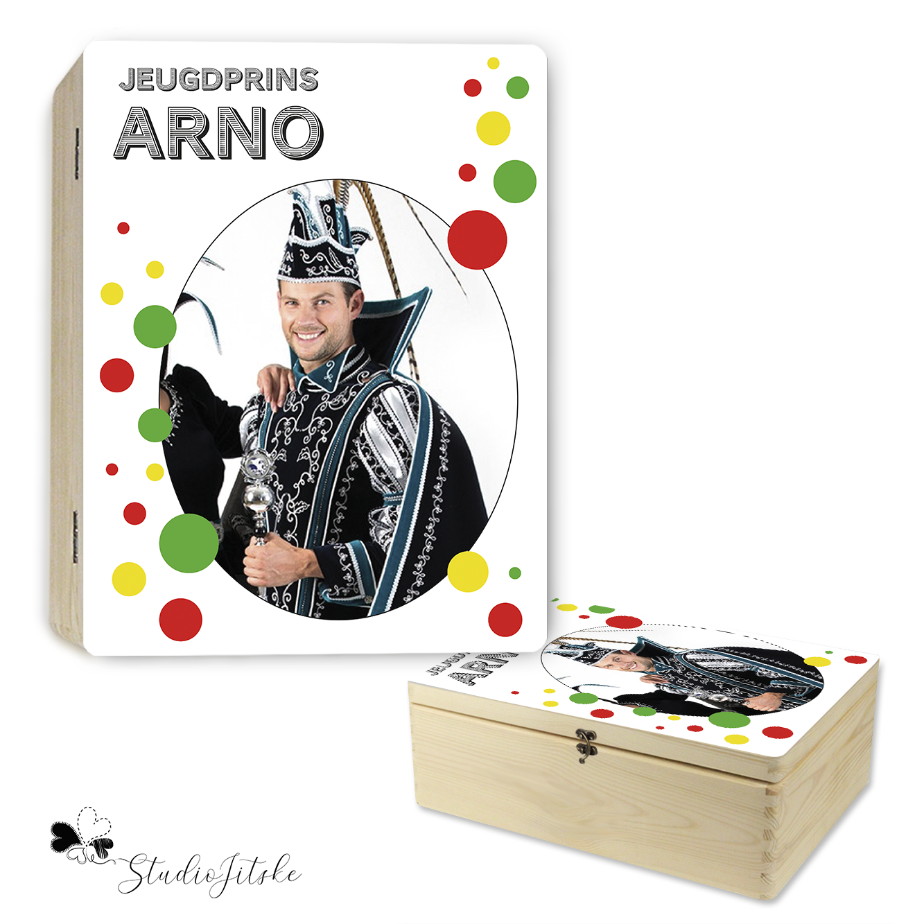 Houten doos carnaval foto naam
