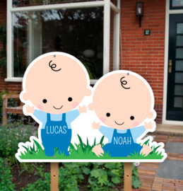 Geboortebord tuin | Tweeling jongens baby's