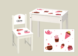Setje schoolbank en stoeltje cupcake