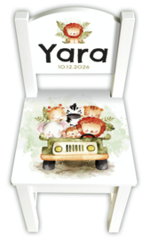 Stoeltje met naam Jungledieren jeep