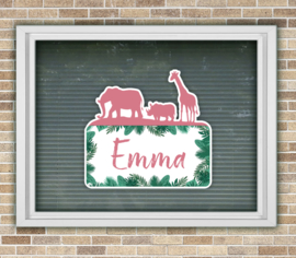 Geboortesticker met naam jungle dieren
