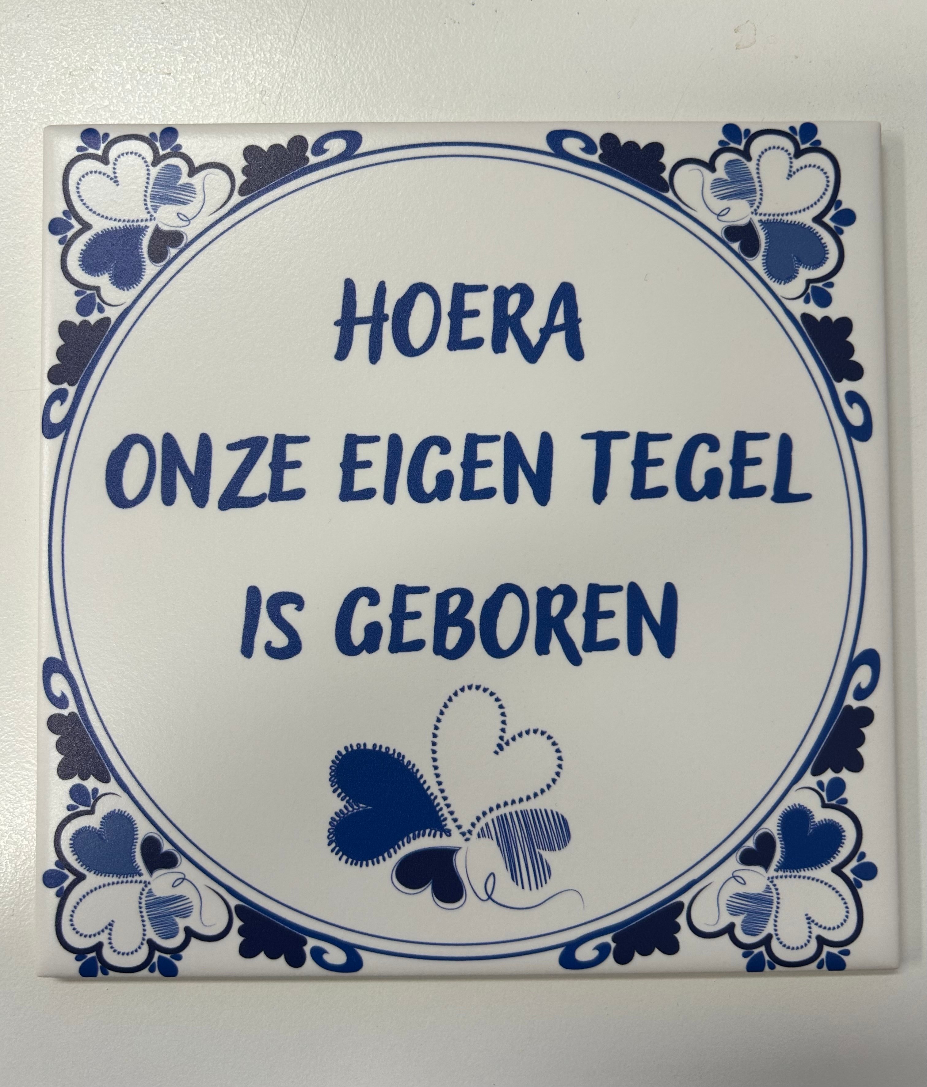 tegel Delfts blauw met eigen tekst (voorbeeld foto)