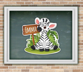 Geboortesticker raam zebra jongen