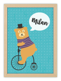 Kinderkamerposter met naam - BIKING BEAR