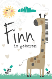 Geboortebord raam giraffe met zonnetje - jongen