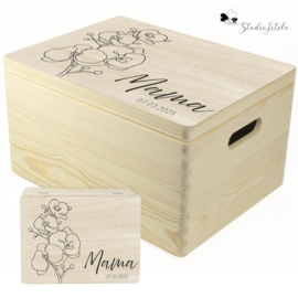 Houten herinneringsdoos orchidee