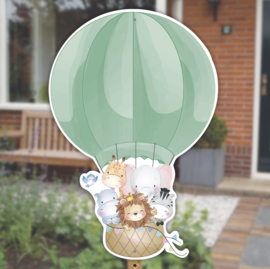 Geboortebord tuin | Luchtballon met dieren | Mint