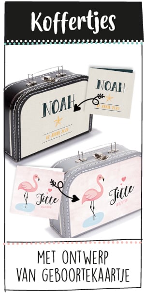hoorbaar zout Herstellen Koffertje / valiesje met naam of van geboortekaartje, leuk baby cadeau
