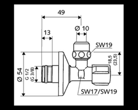 Schell hoek stopkraan 1/2 x 3/8 haaks chroom 04917