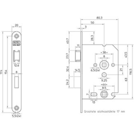 Nemef insteek badkamer / wc slot 50 mm doormaat