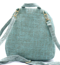 Rugzakje in vrolijke kleuren met kwastjes, mint groen/blauwig