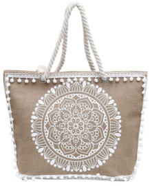 Beach bag, jute kleur met bolletjes
